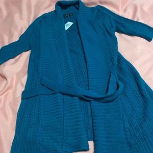 Crochet blue cardigan open front